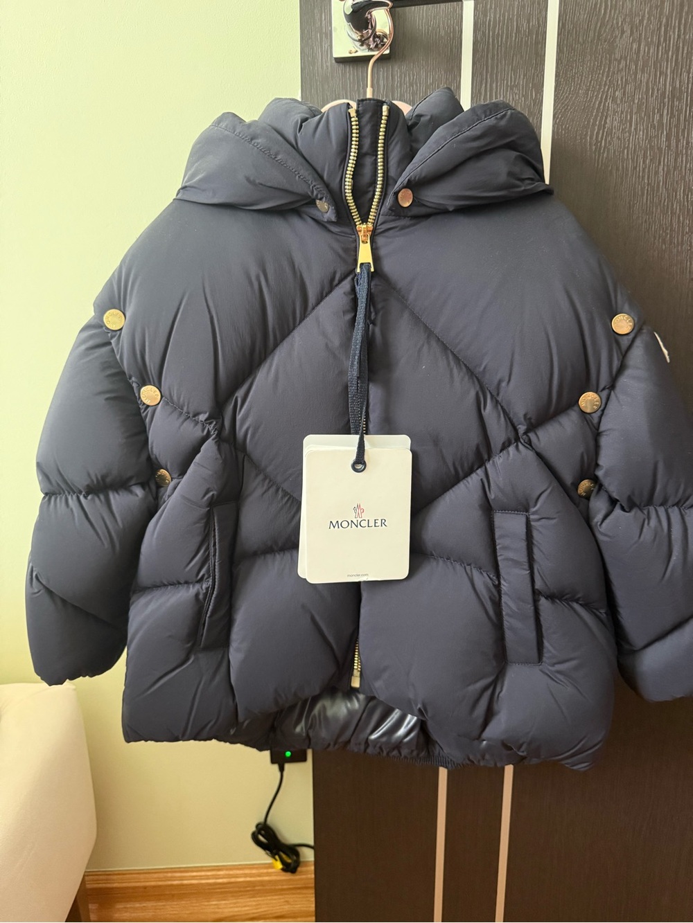 Moncler Navy Diamond-Quilted Hooded Puffer Jacket with Gold Hardware